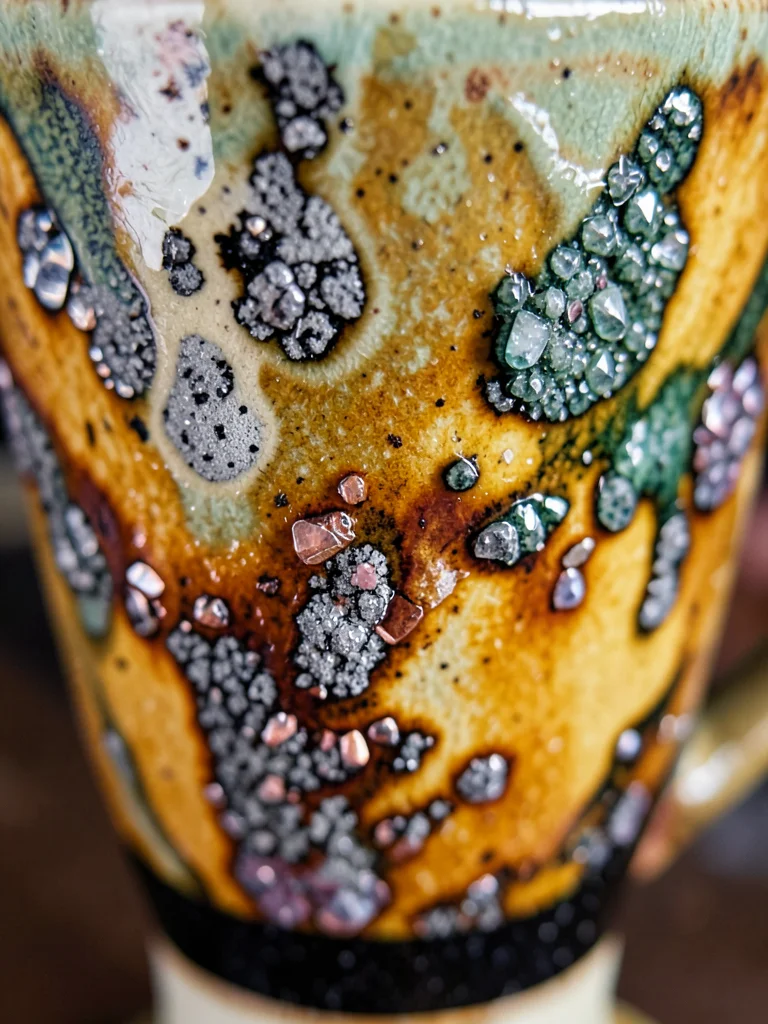 Ceramic trophy cup with celebratory glaze in school colors, handmade