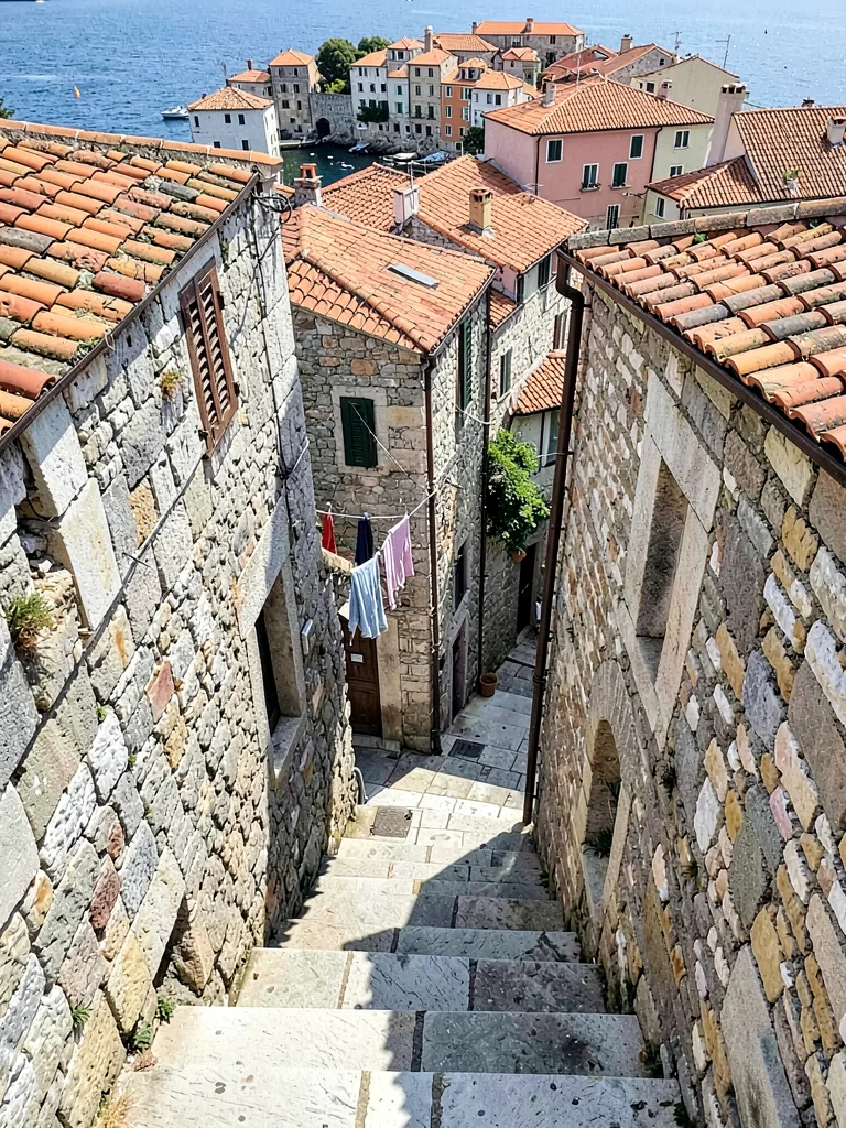 Steep stone stairs between buildings