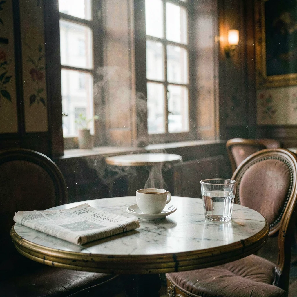 Humid atmospheric scene, Central European grandeur, Coffee house interior with m
