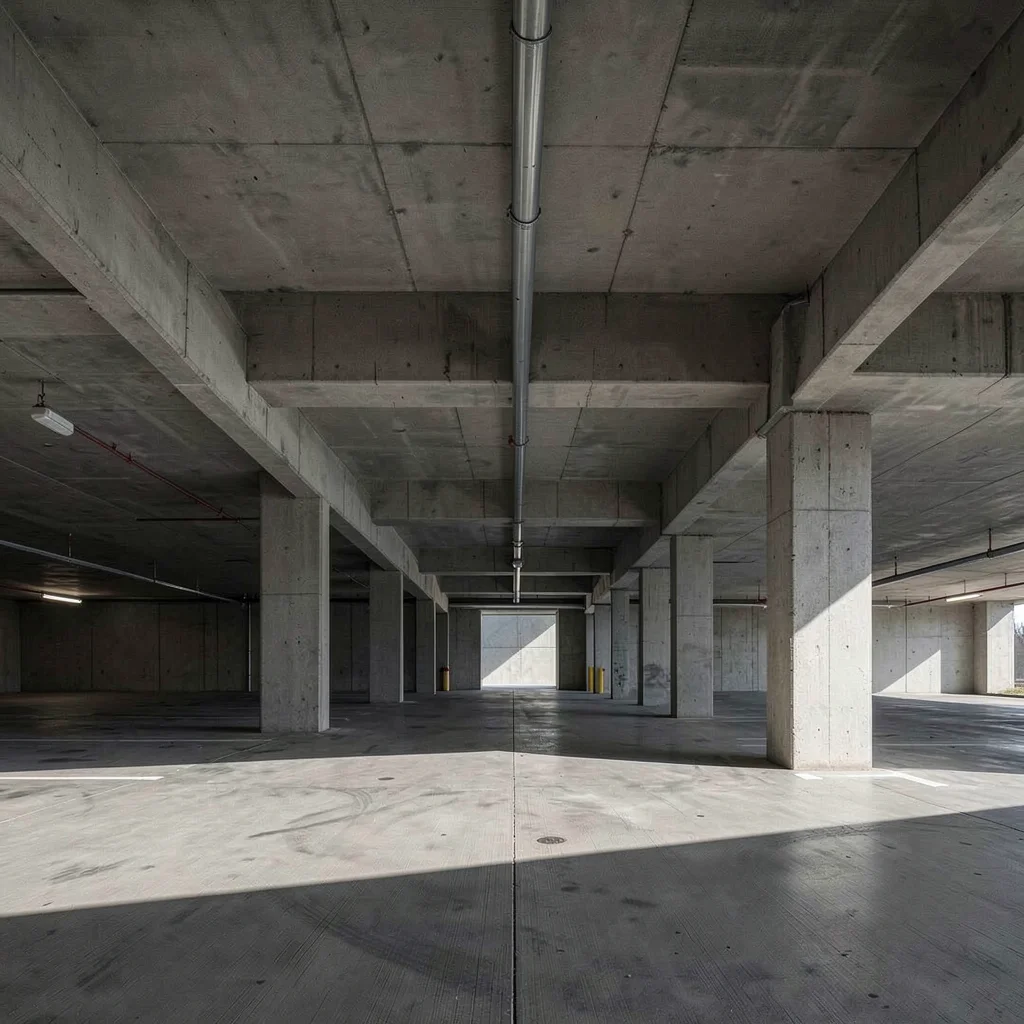 The sublime scale of a parking garage from ground to ceiling
