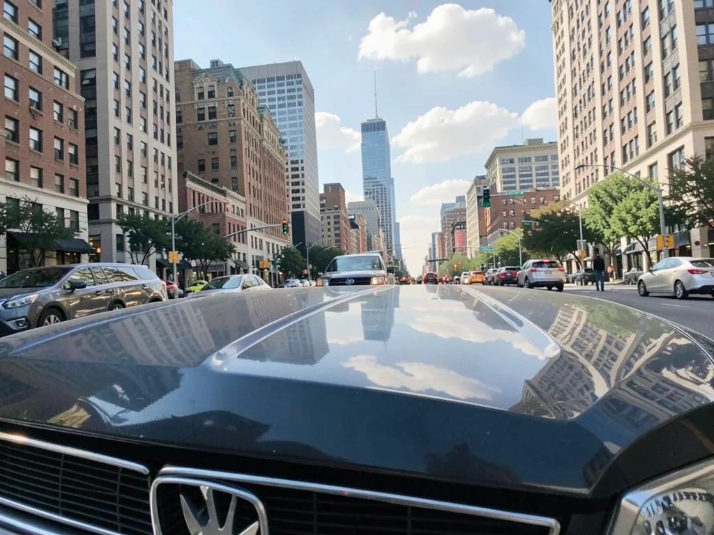Car hood cityscape