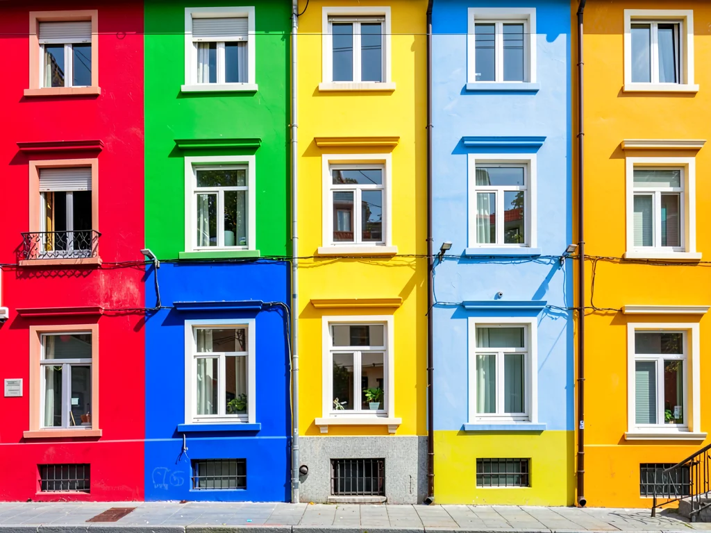 Painted building facades creating palette