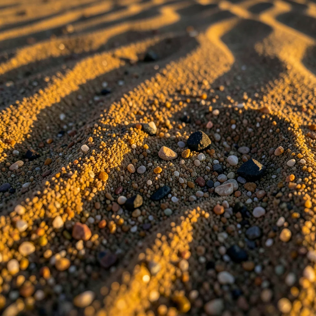 Sand grain detail at extreme macro, individual grains visible — rounded quartz, 