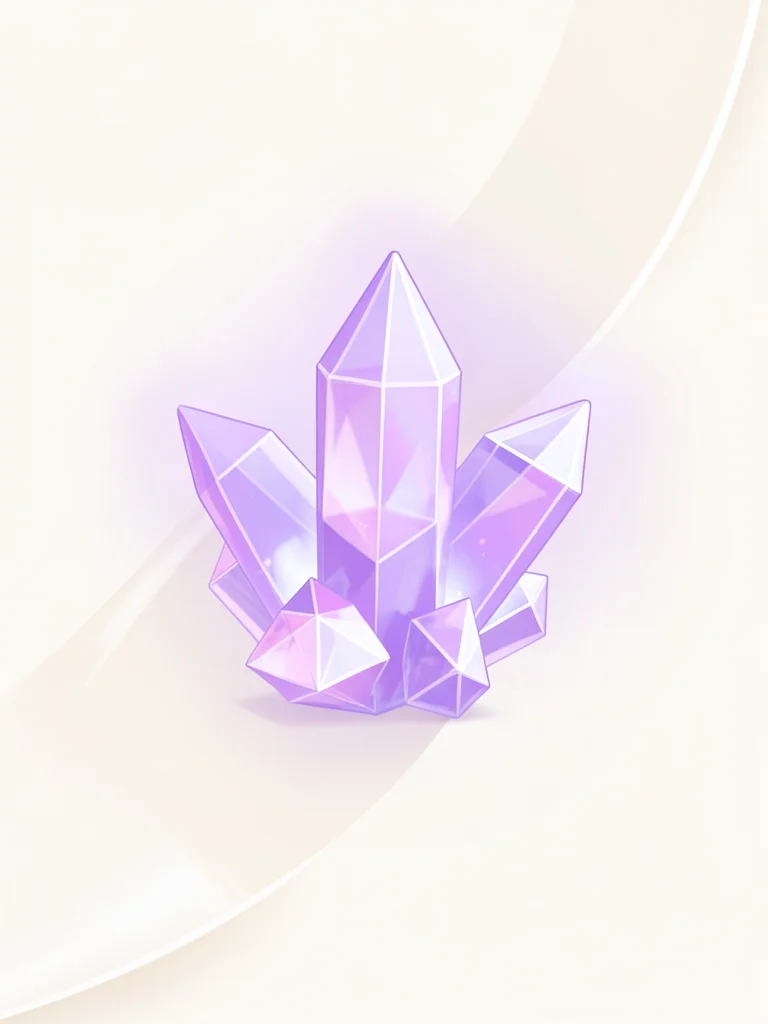 Sharp lavender lowpoly crystal cluster with triangulated points and a soft inner