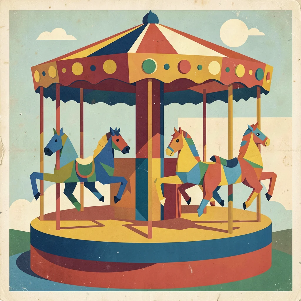 Retro carousel with geometric horses