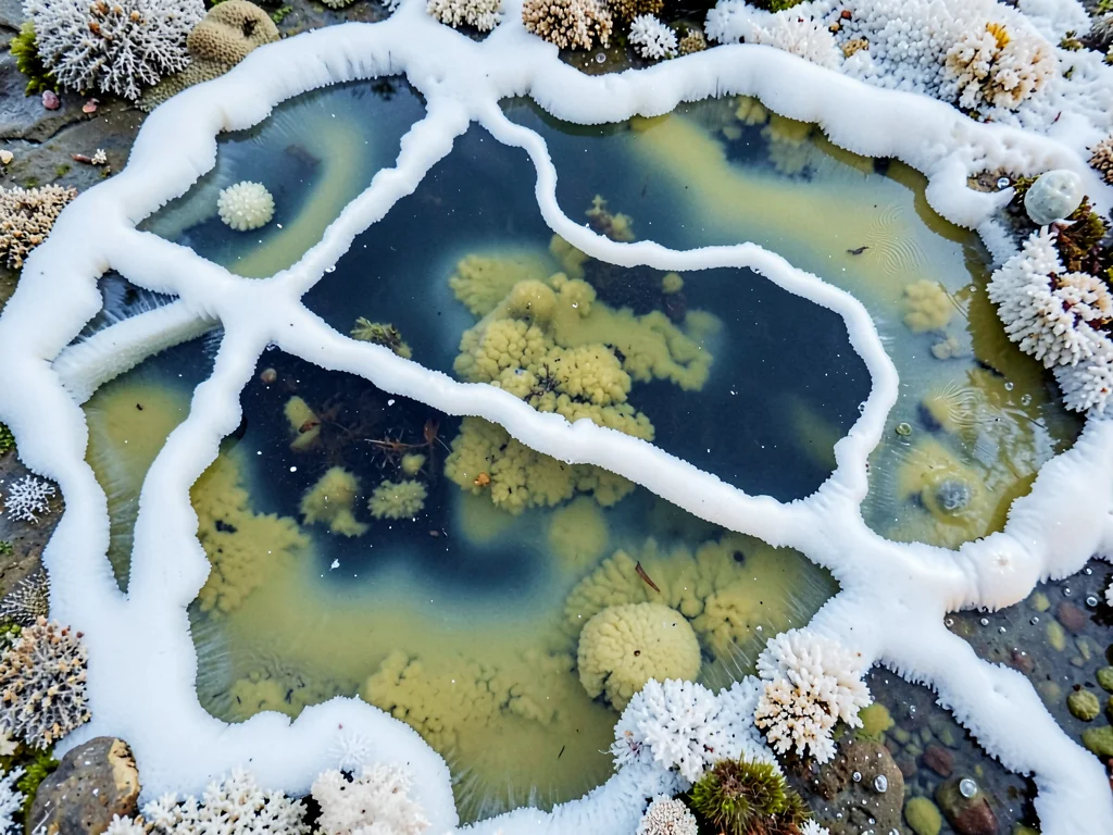 Silica deposits creating white abstract patterns