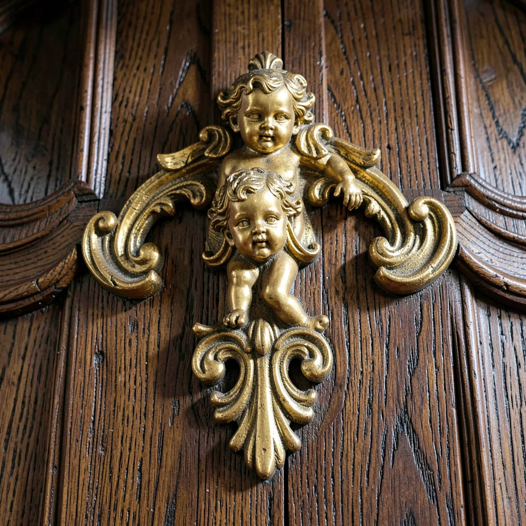 Baroque ornament fragment, Moravian gilt detail, Confessional booth woodwork, sc