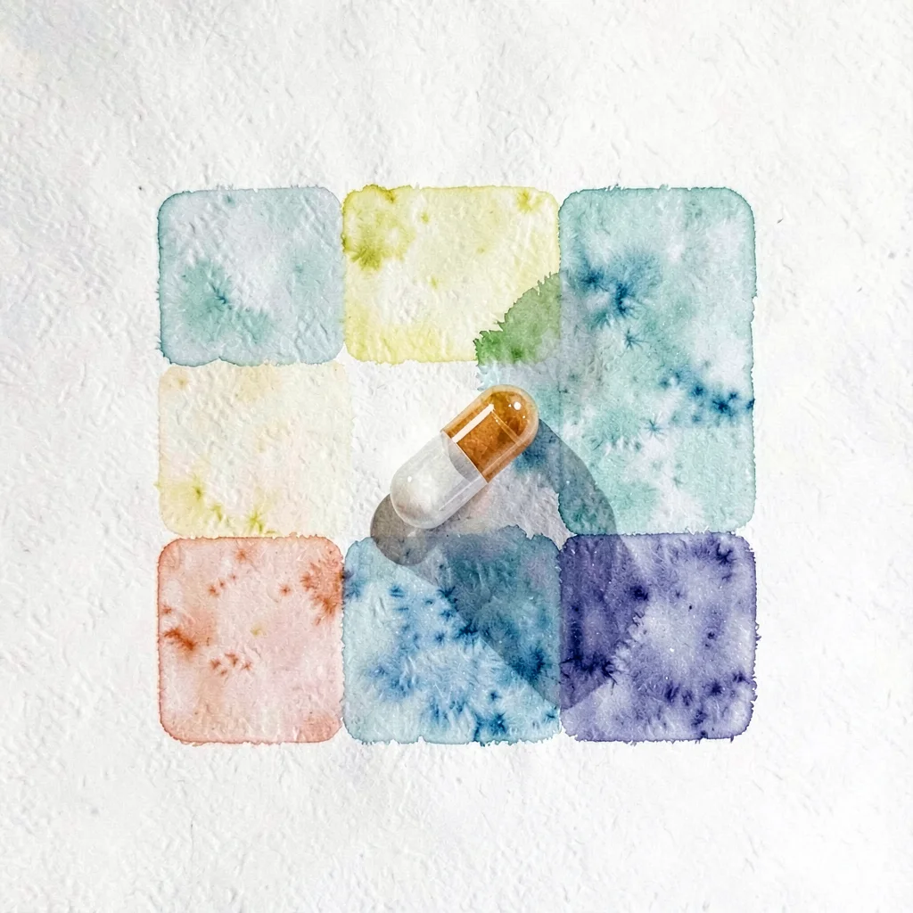 abstract three-block kanban-shape with a single capsule transitioning between bl