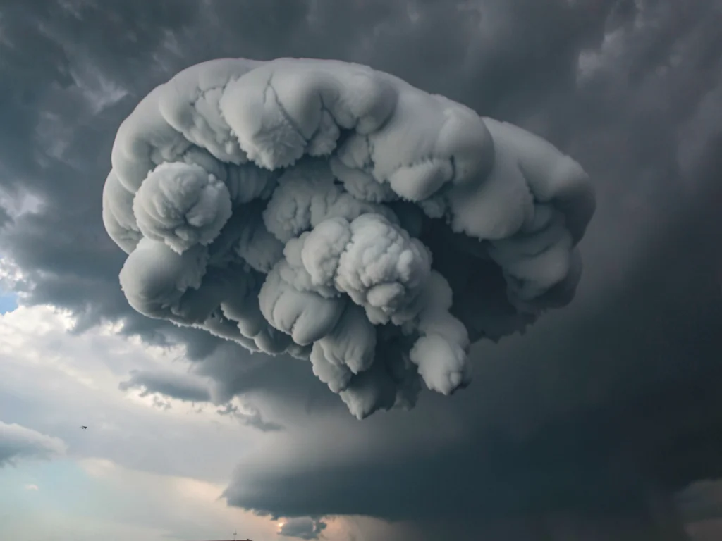 Mammatus formations pendant beneath unseen storm structure