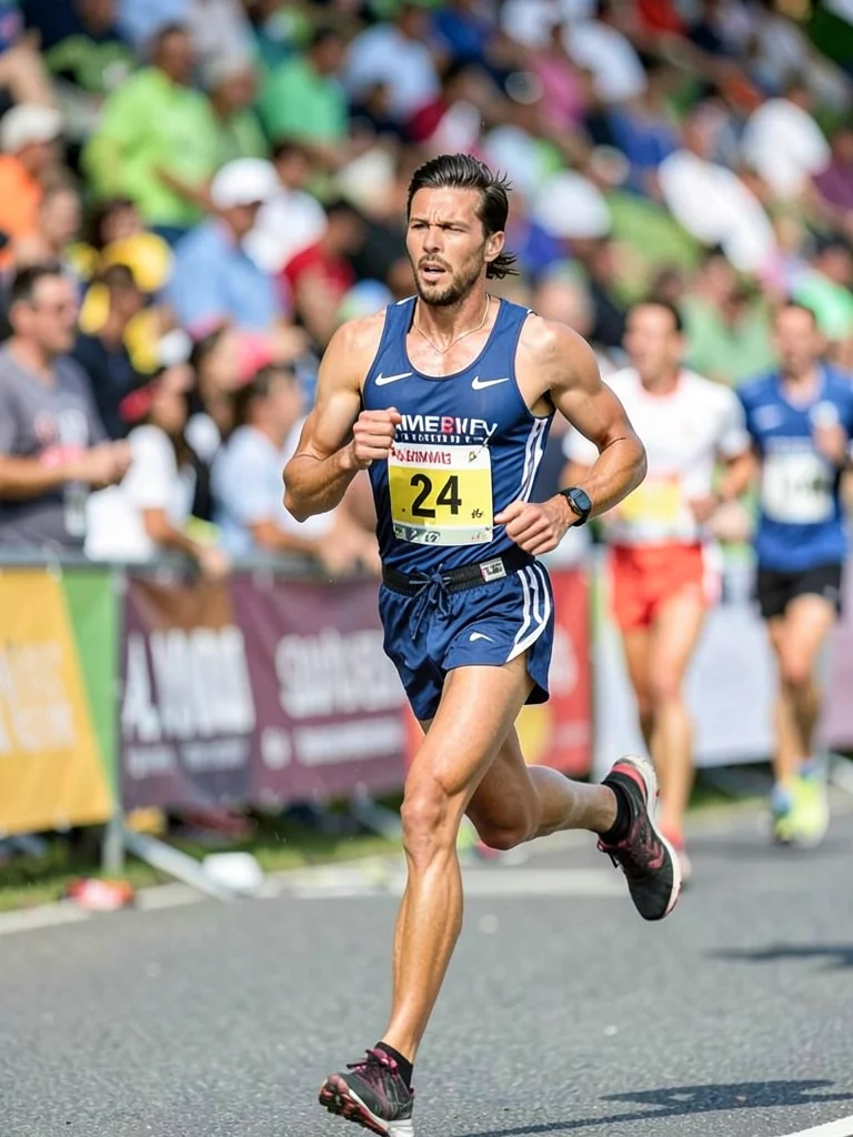 Marathon runner at mile 24, the determination blurred but the effort clear