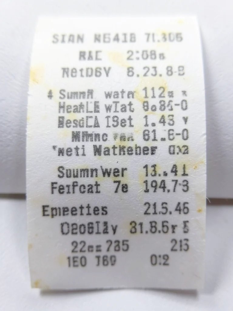 Receipt paper printout of summer weather data, heat wave temperatures, curling