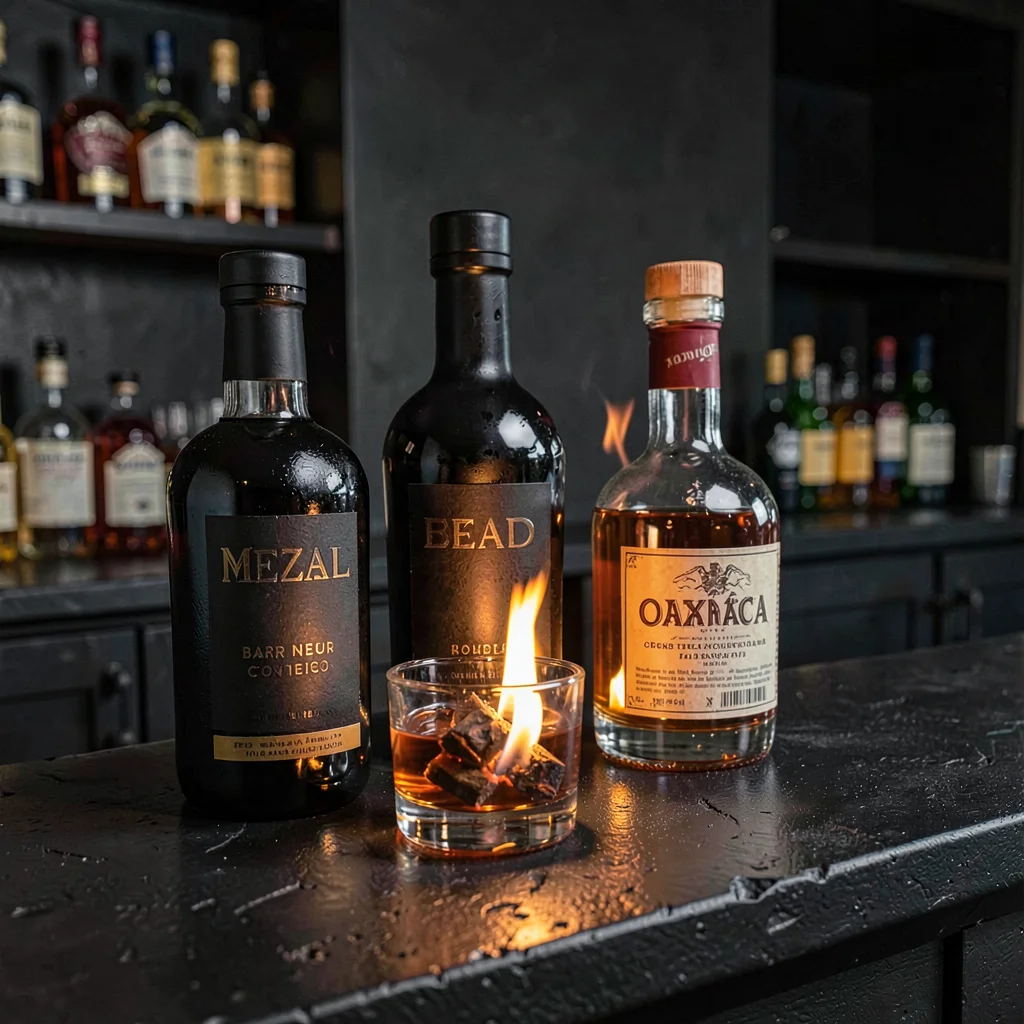 Through Oaxacan black clay vision, barro negro consciousness, Mezcal bottles on 