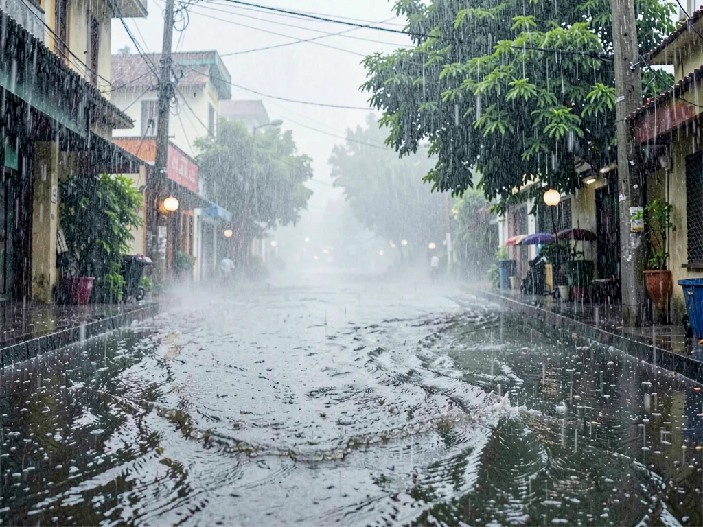 Rain creating river in street
