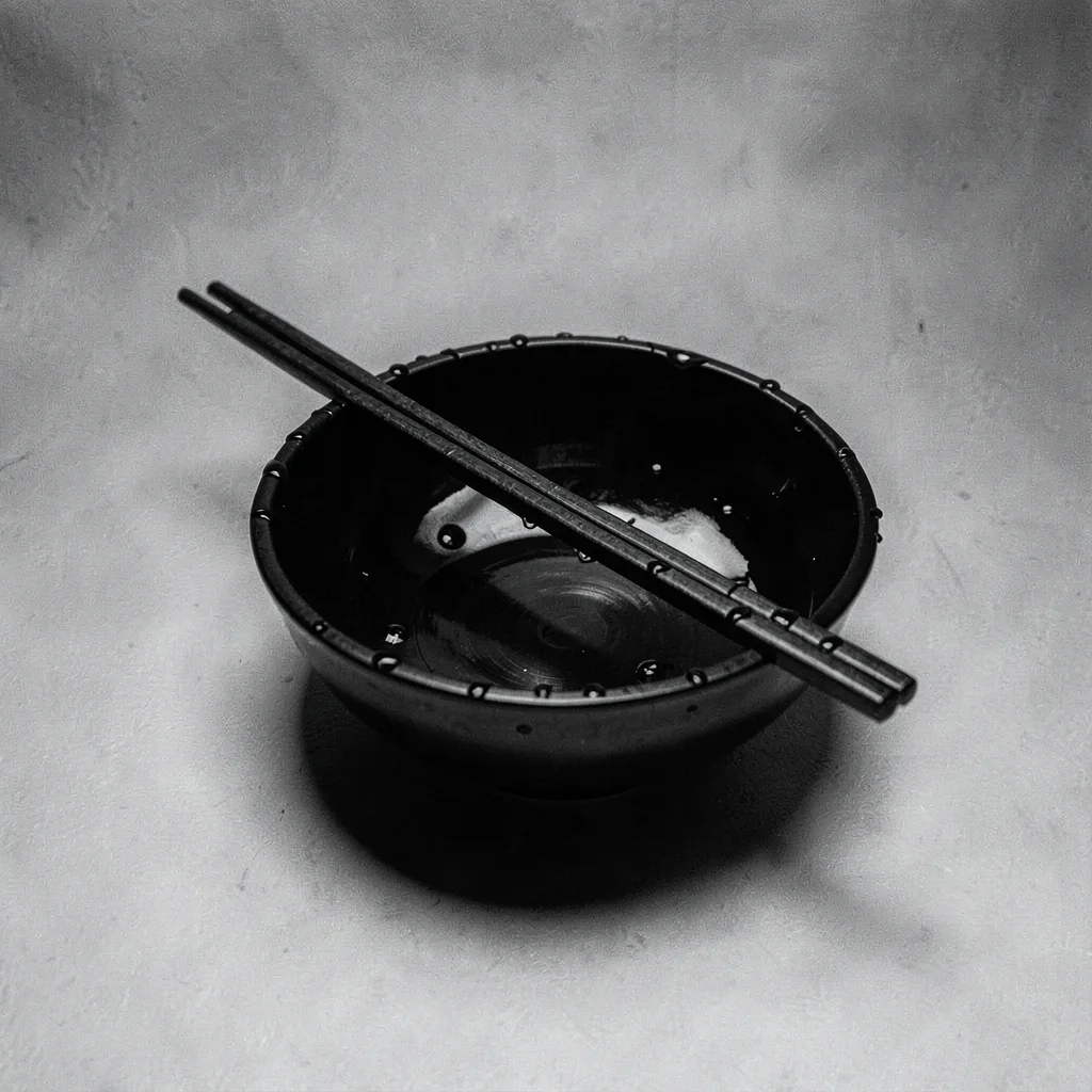 Stark minimalist composition, high contrast black and white tones, Single chopst