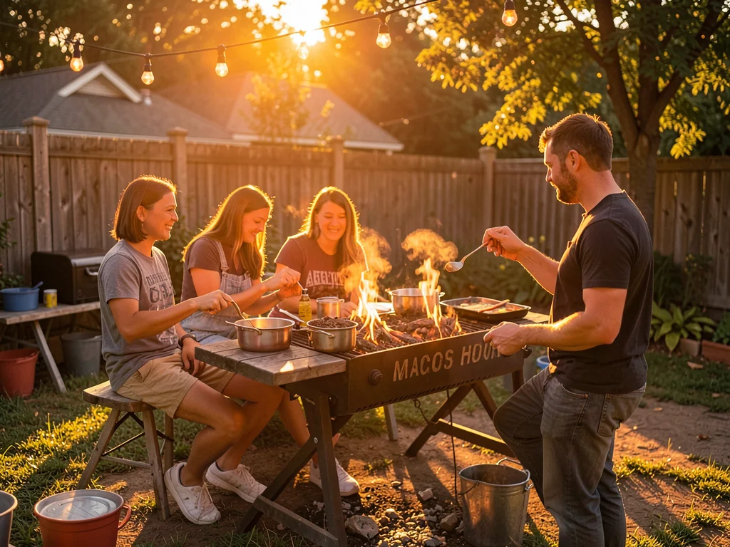 Backyard BBQ in warm light