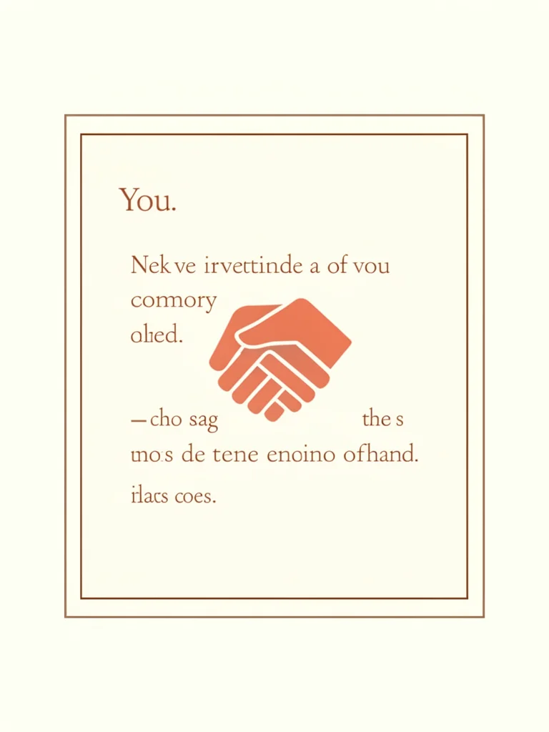 Brand quote-card composition with a thin frame and an abstract clasped-hands sym