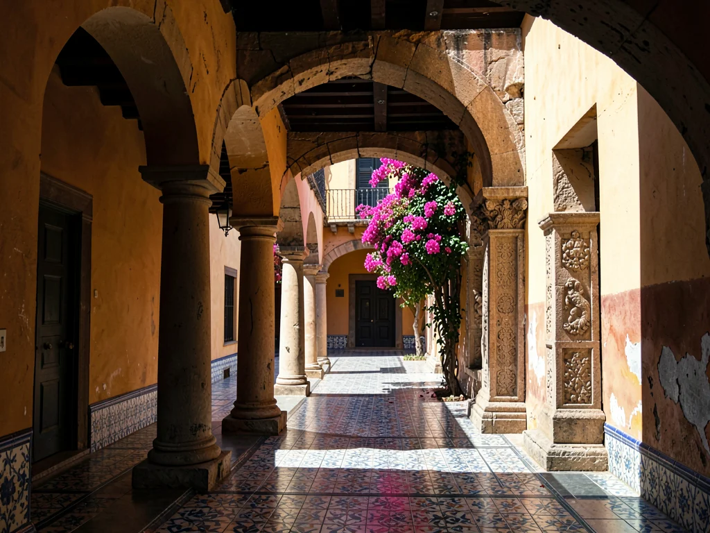 Portales Arcade to Sunlit Courtyard