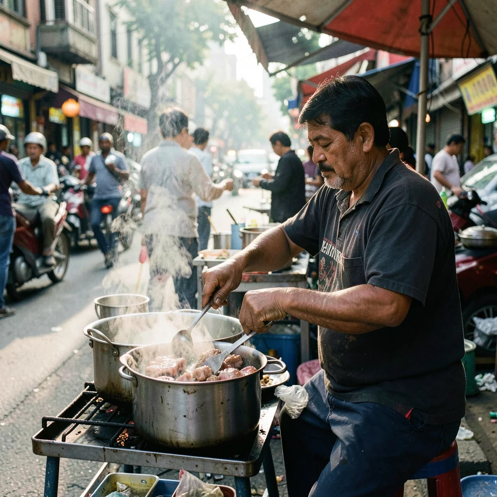 Street vendor cooking late