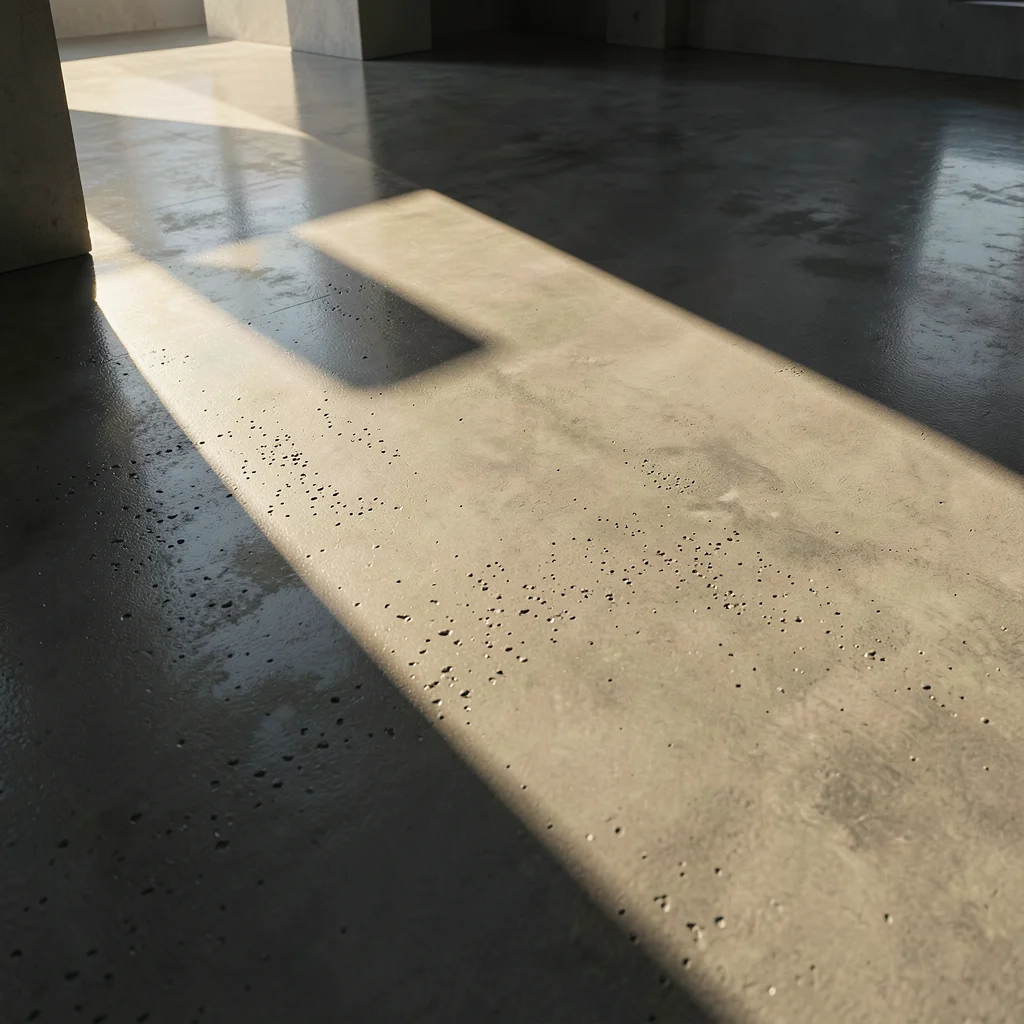 Polished concrete surface with subtle aggregate visible, industrial minimalist