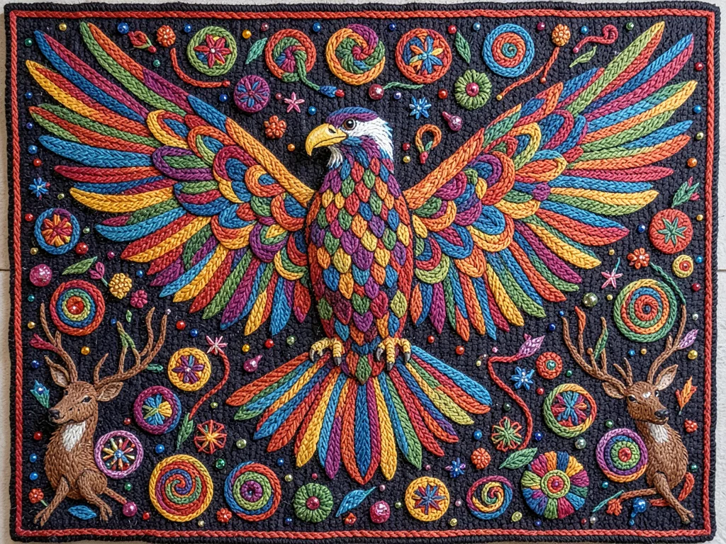 Eagle in flight — wings spread wide, filled with interlocking curved feather seg