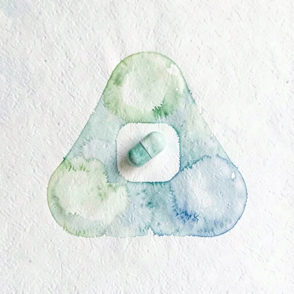 abstract three rounded rectangle nodes arranged in a triangle with a single mint