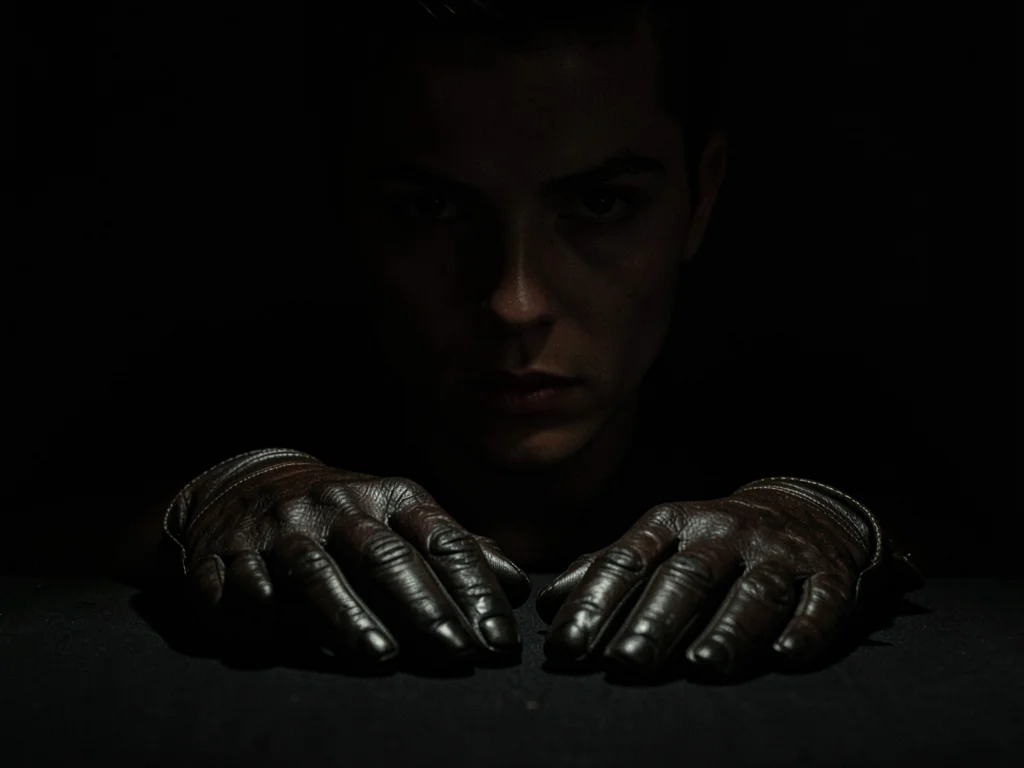 Leather gloves on dark surface