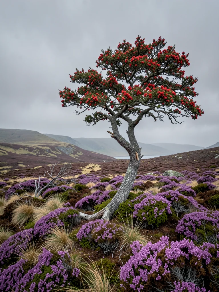 Wind-Bent Rowan on Moorland Ridge
