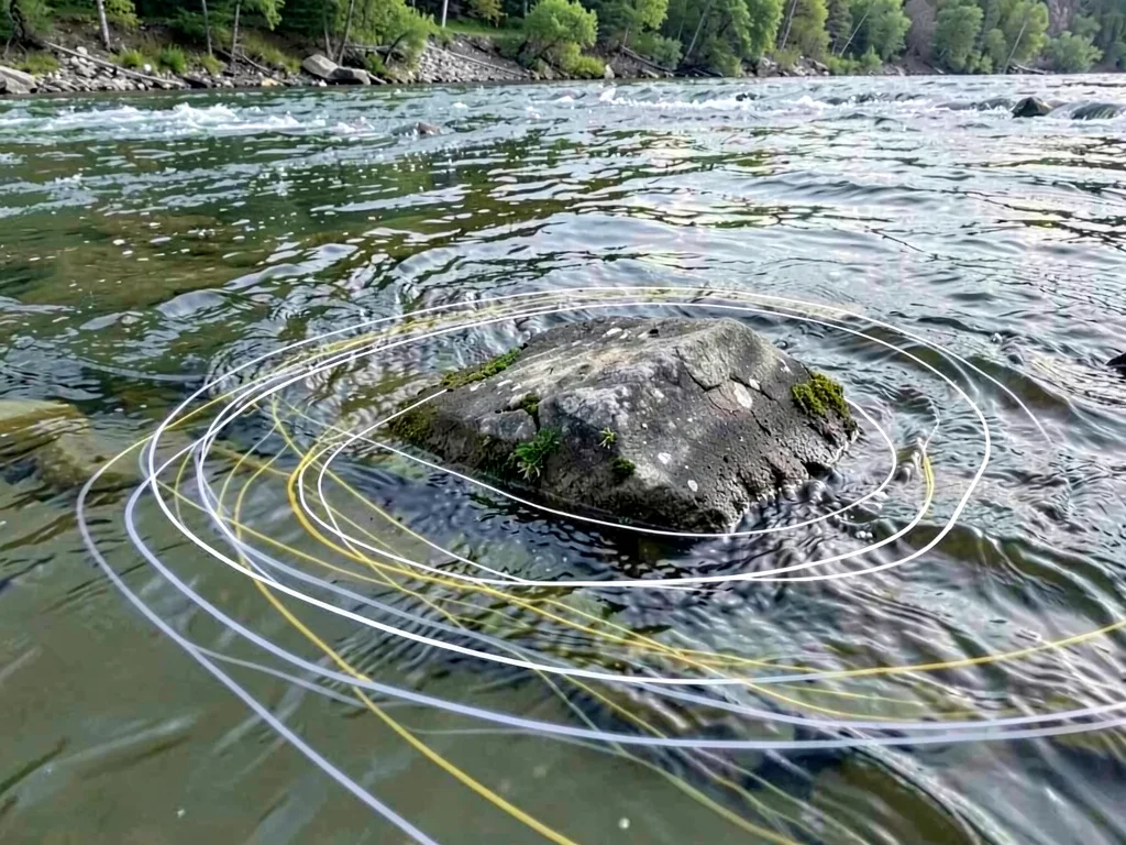 Current lines visible around submerged rock