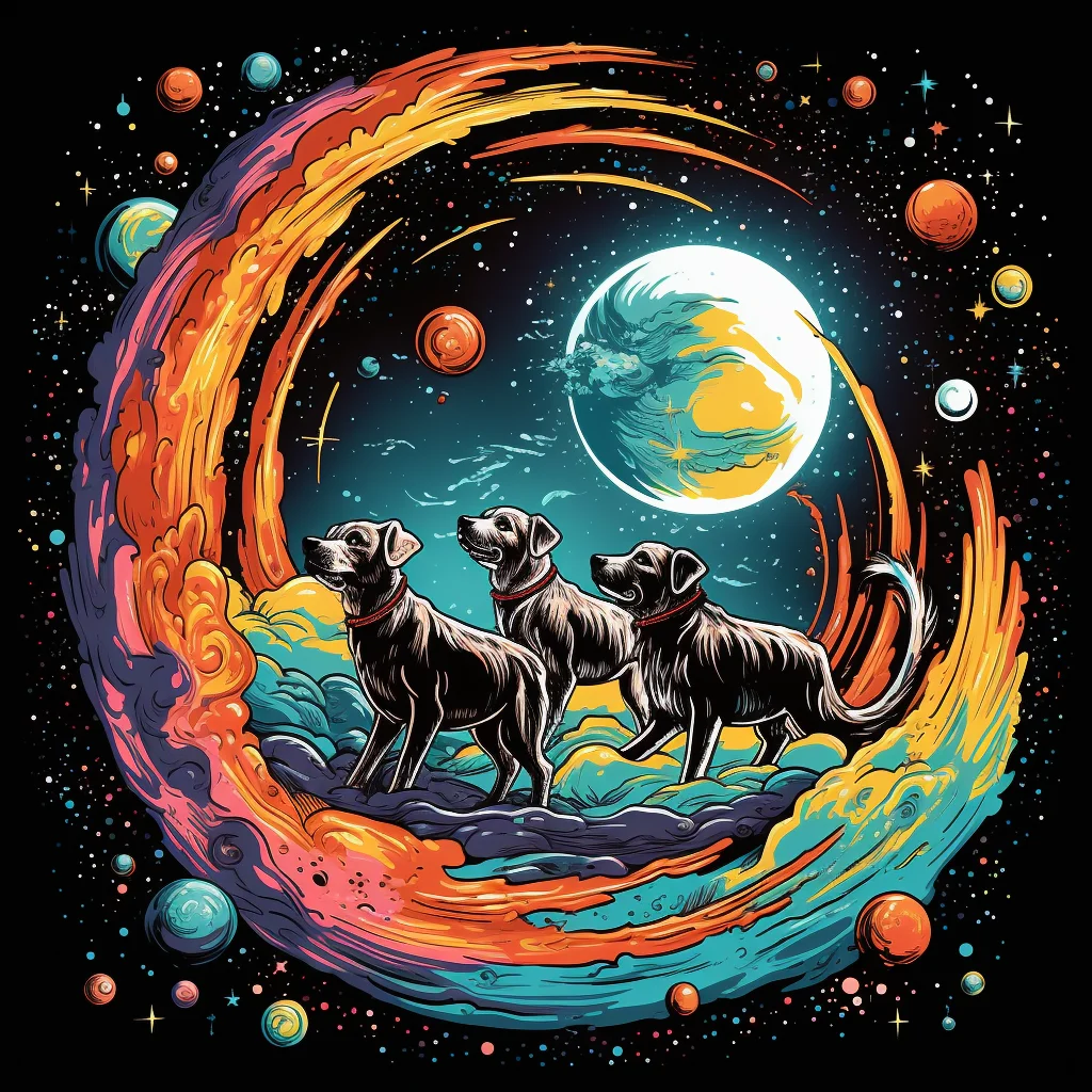Swirling galaxy rocket 50s retro design passing rogue