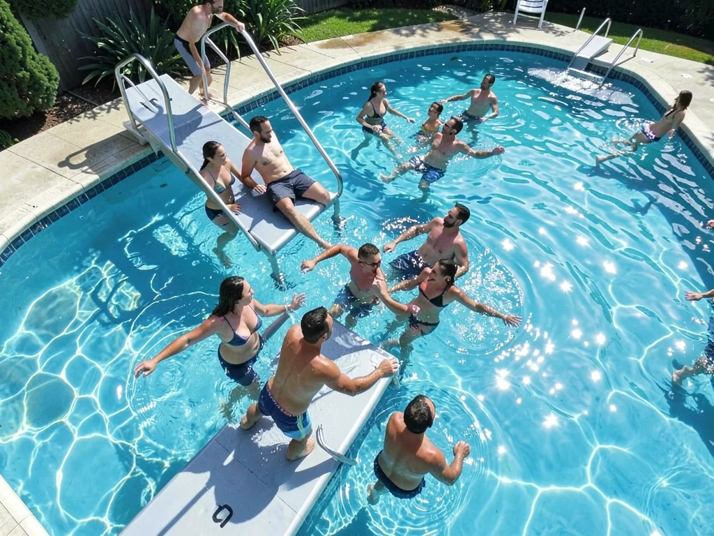 Pool party from above the diving board