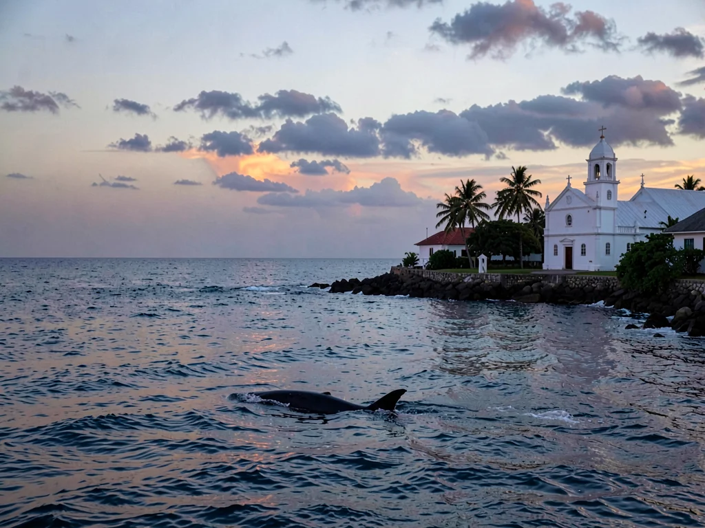 Sunday stillness in Nuku'alofa, Tonga, Calm ocean at dusk, whale season light co