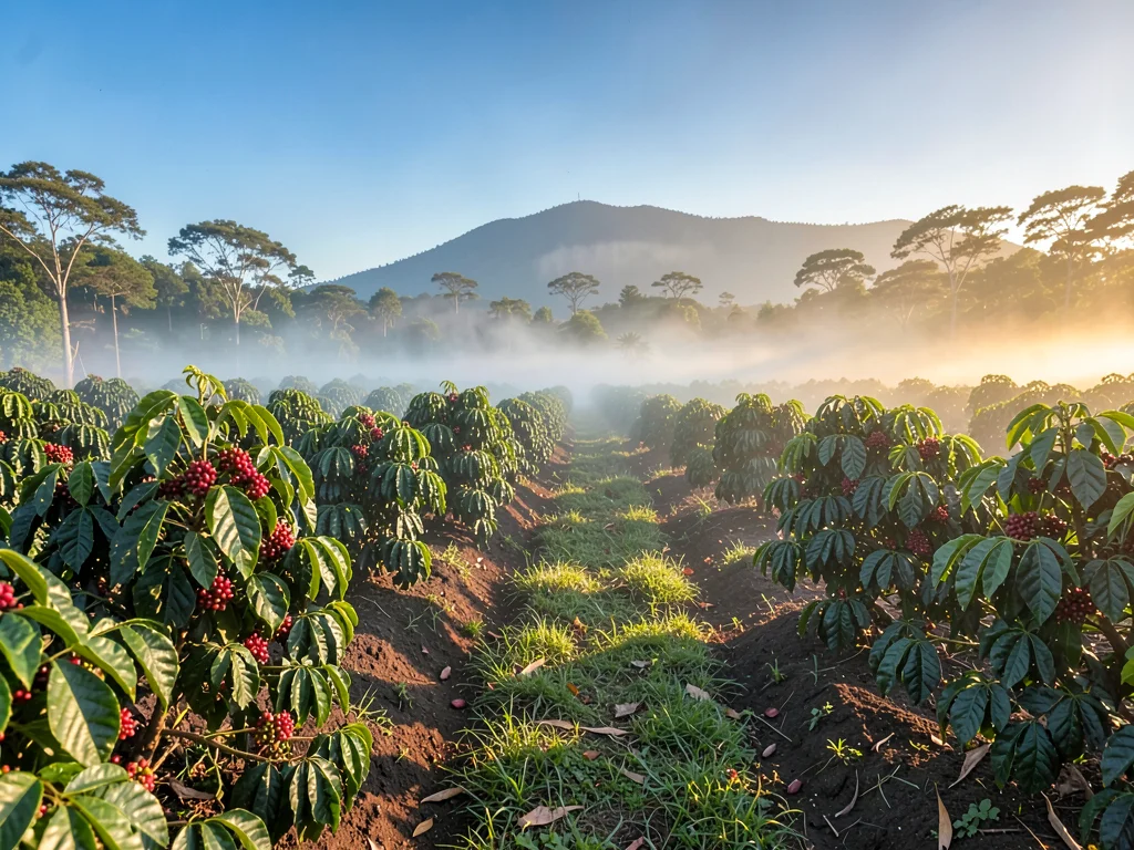 Morning Mist Drifting Through Kenyan AA Coffee Estate