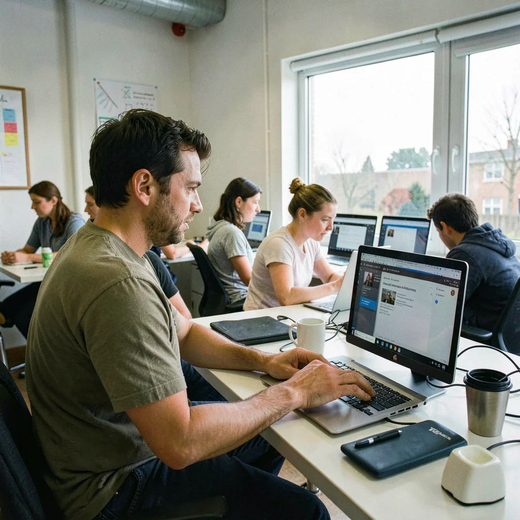 Documentary photography, unposed moment, Collaborative workspace designed for ac