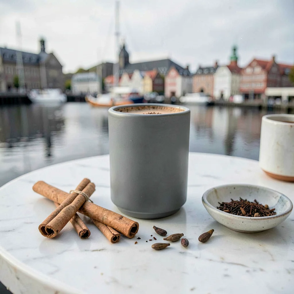 Comfortable grey harbor light in Gothenburg, Sweden, cinnamon sticks and cardamo