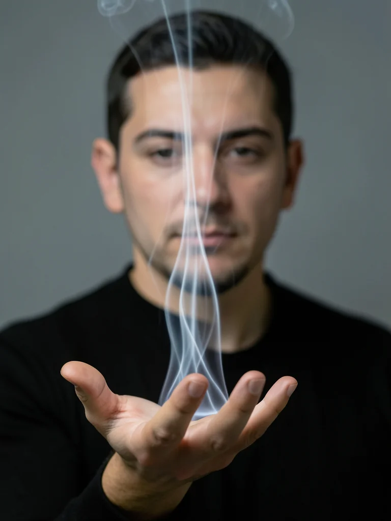 A Schlieren photograph showing the heat rising from a person's hand held palm-up