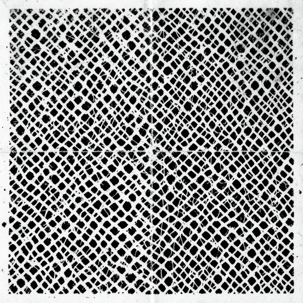 Lace fabric photocopied, intricate pattern simplified to bold black-and-white po