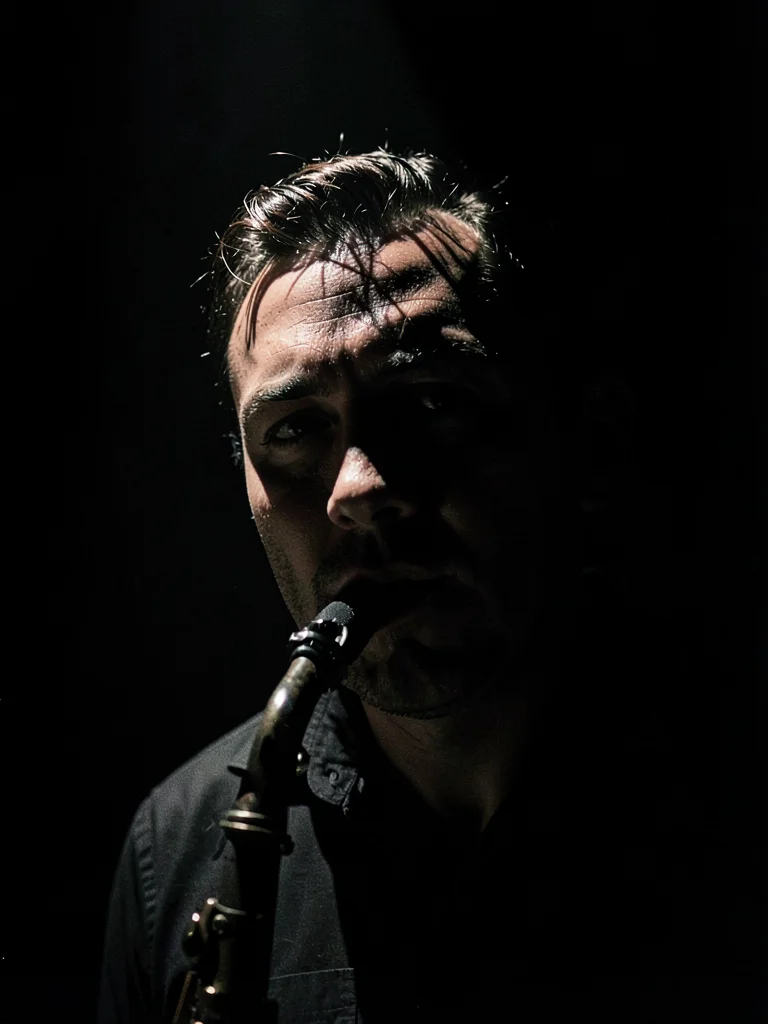 Jazz musician in single spotlight