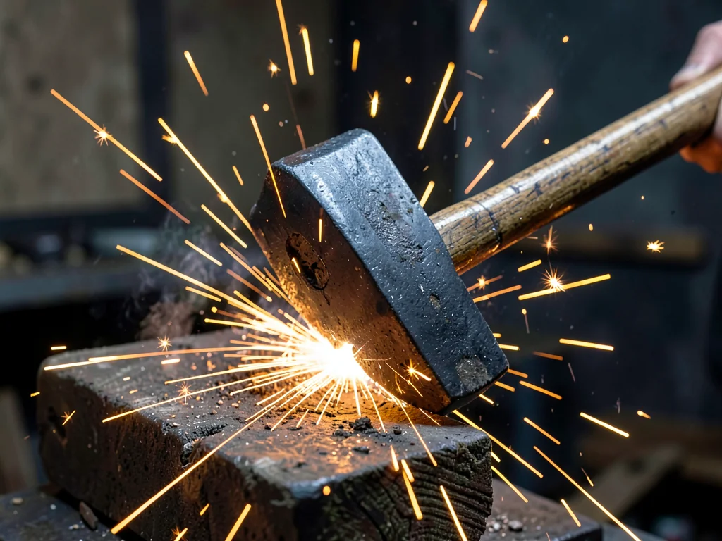 Blacksmith hammer strike sparks