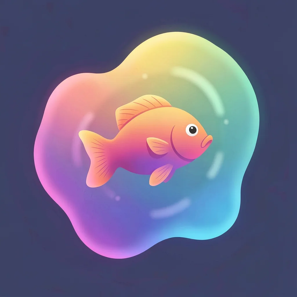 Organic blob gradient illustration, tropical fish swimming through color gradien