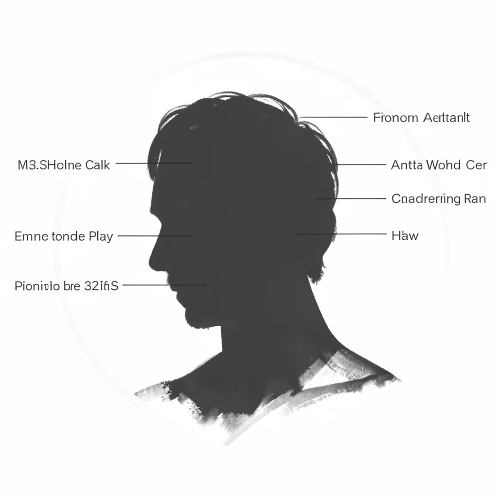 Editorial layout of a single off-center headshot silhouette with hairline rule c