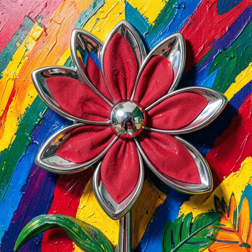 Metal flower with fabric texture, chrome but clearly soft and bendable