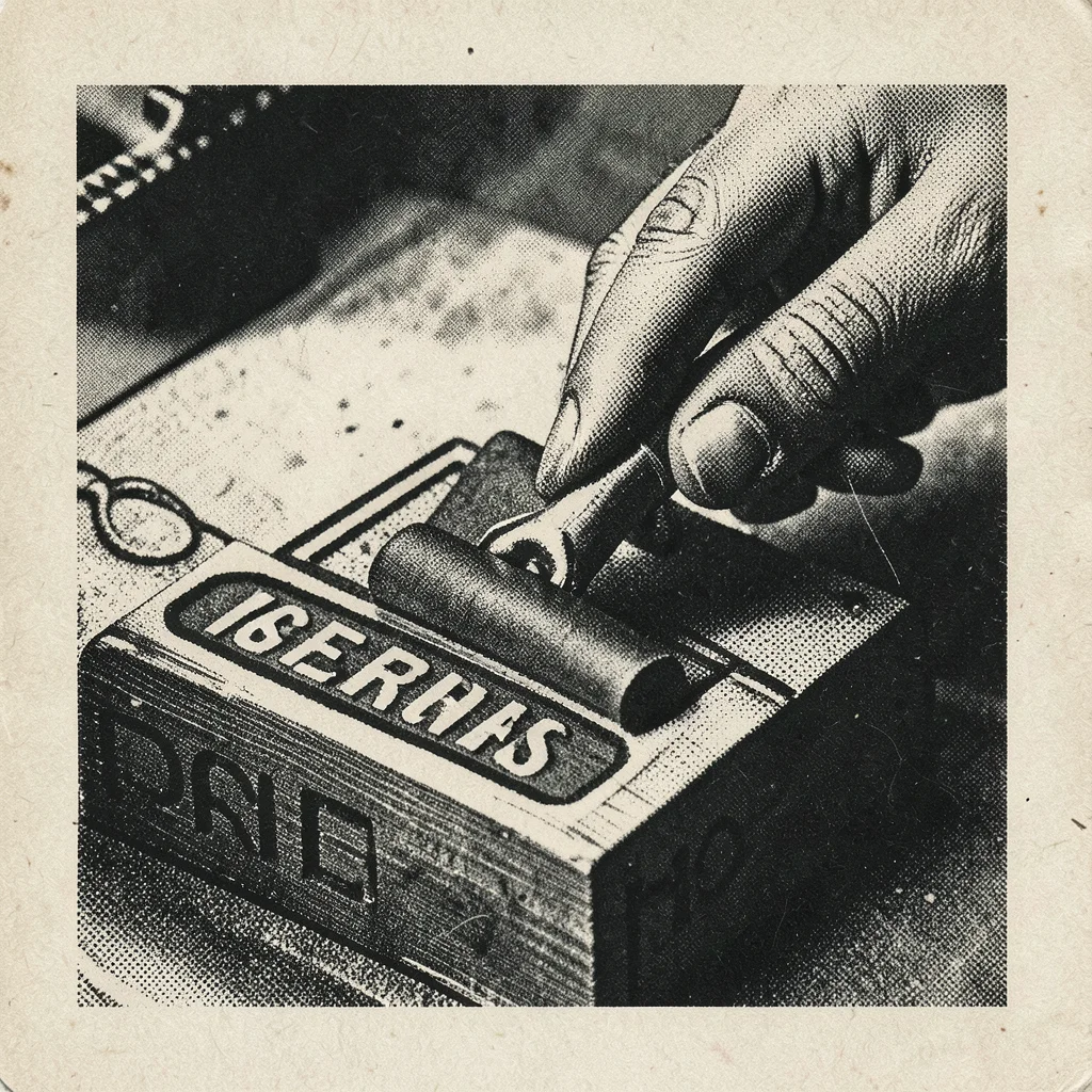 Close-up of fingers inking a linocut block with a brayer roller