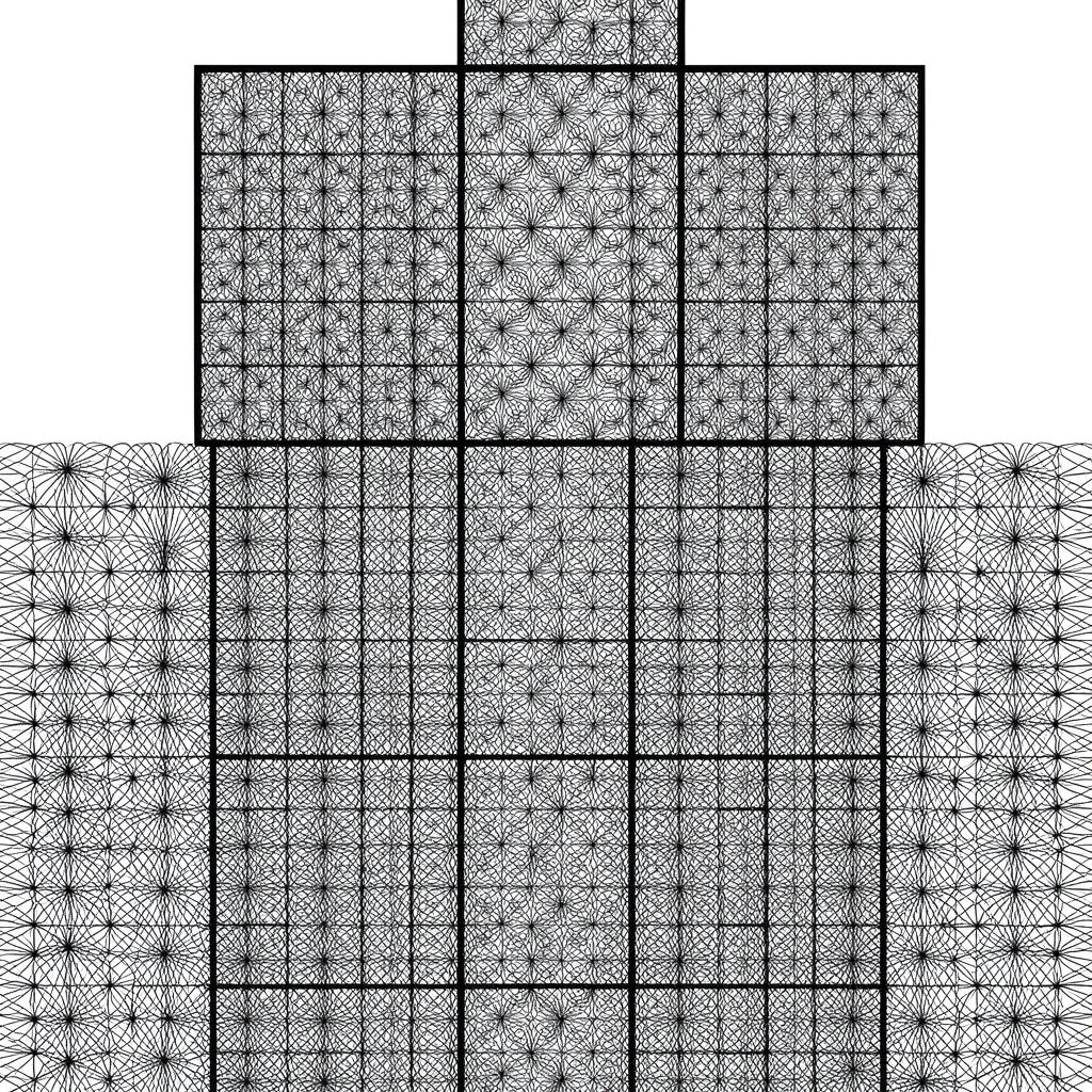 A grid of small circular flow patterns forming a larger repeating field pattern
