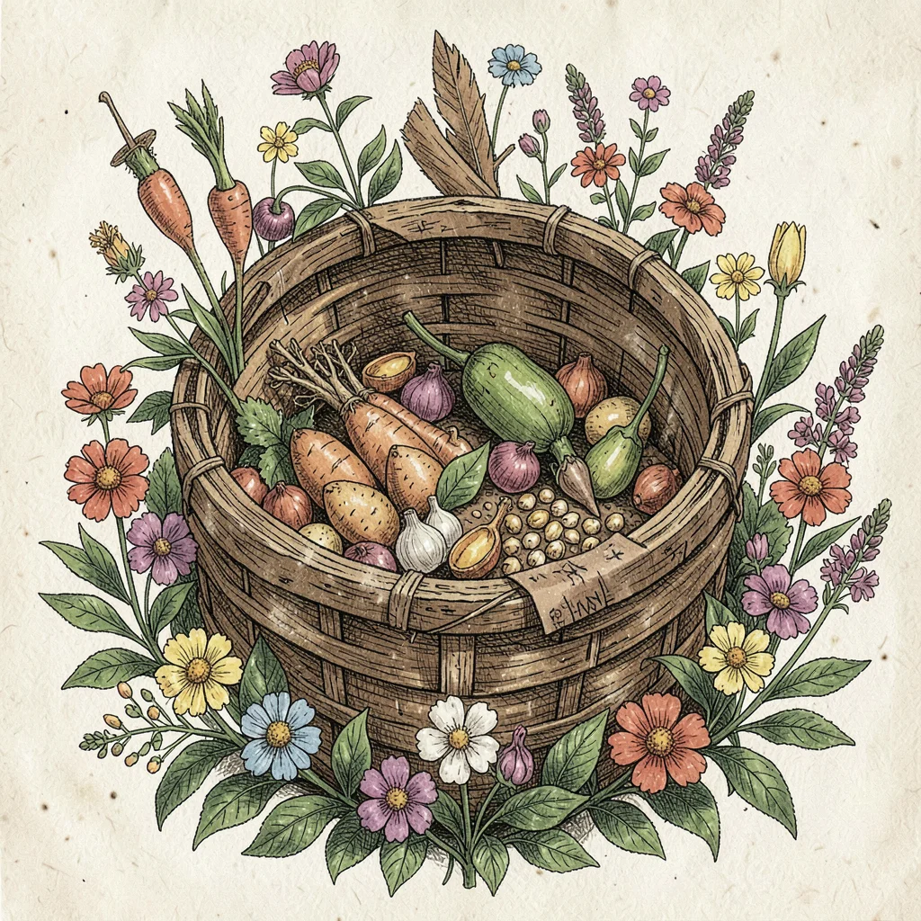 Artisan food packaging illustration, Beehive with flowers surrounding , farm-to-