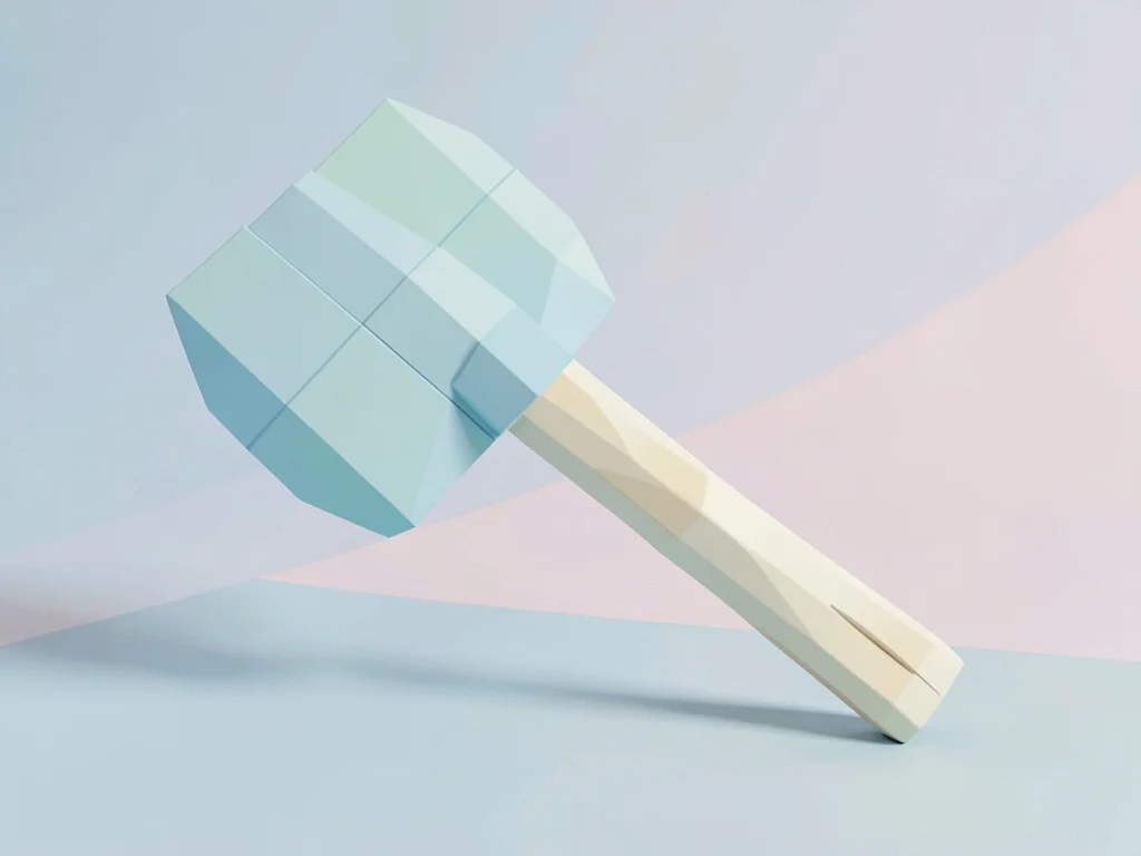 Hefty sky-blue lowpoly battle axe with a mint blade head and chunky cream wooden