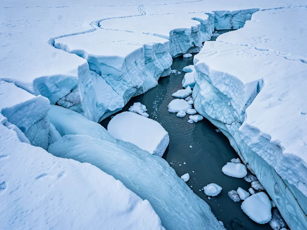 Meltwater stream cutting ice channel