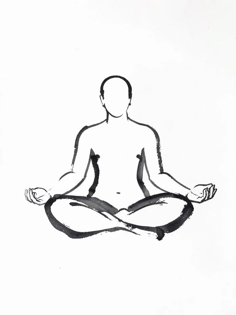 Seated meditating figure reduced to a single continuous ink outline