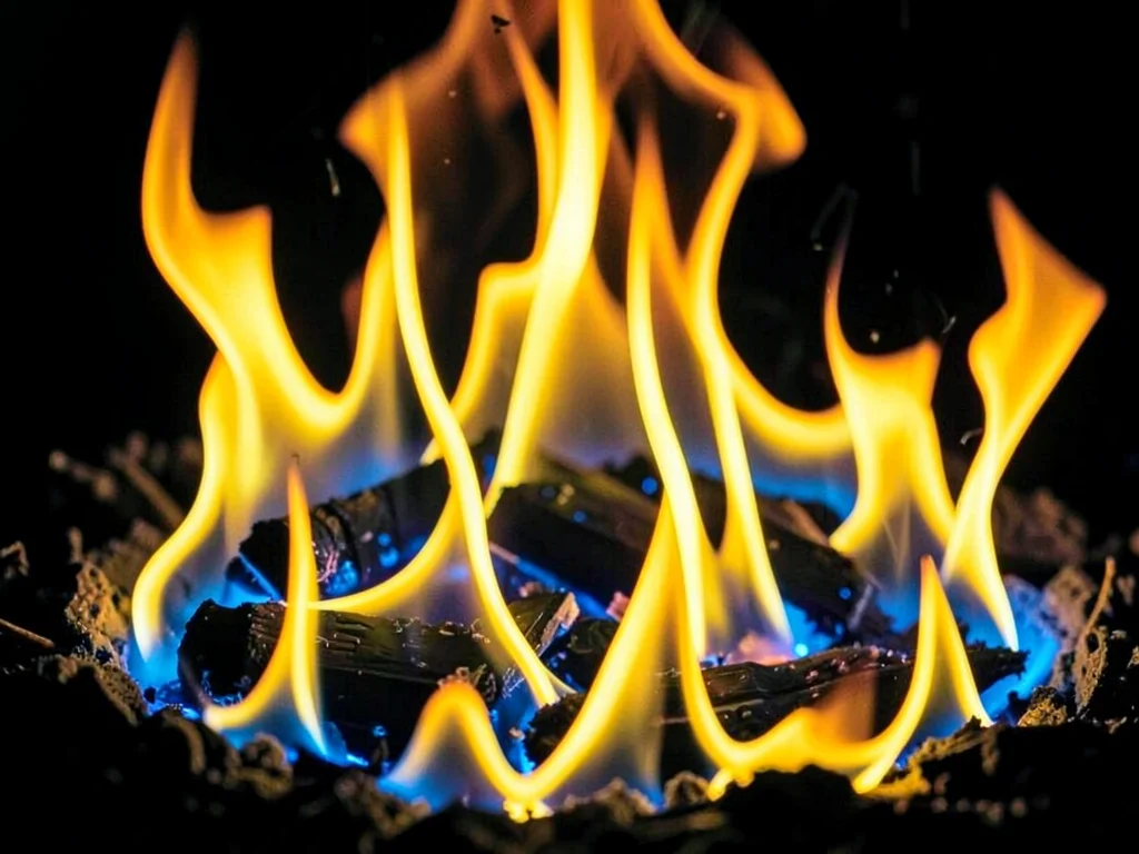 Flame base blue transitioning through yellow