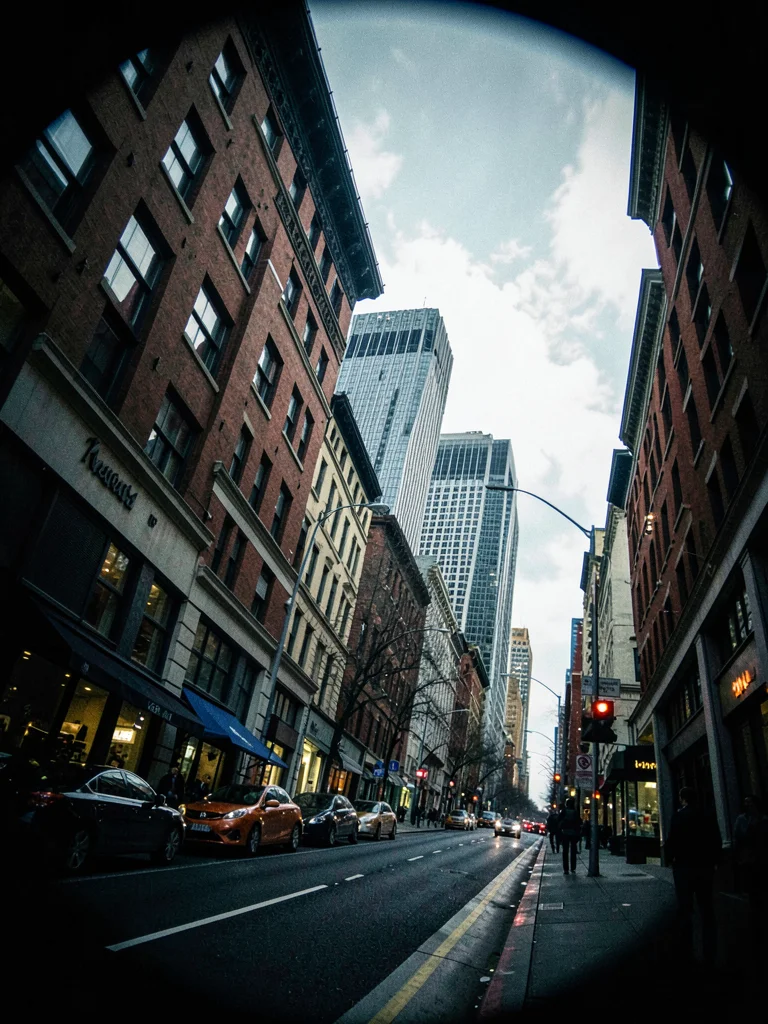 Skyscraper from tilted street view