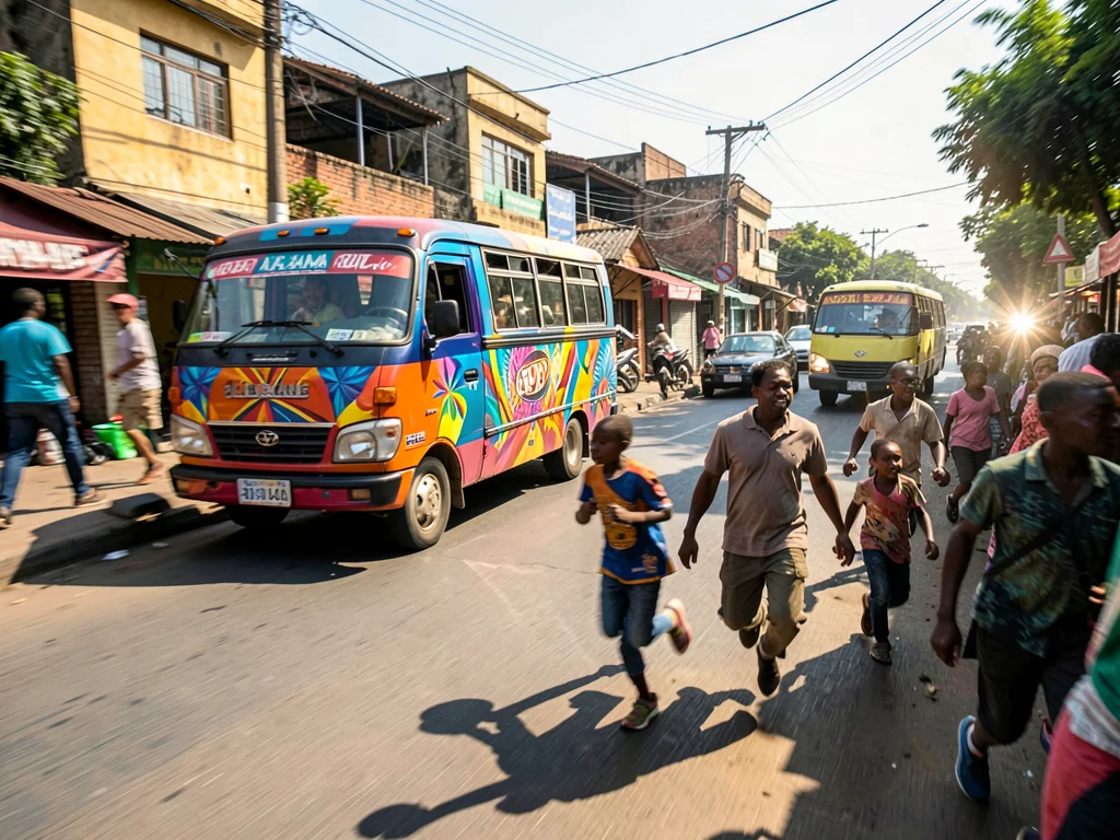 Kinetic Nairobi street energy, panned motion blur with sharp details, Children r